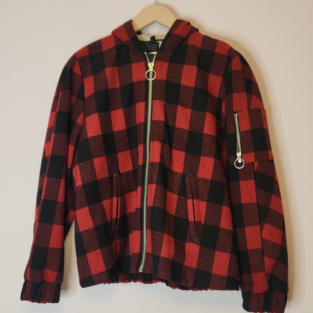 H&M Wool Blend Felted Jacket with Hood, size 8